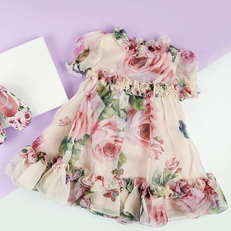 Floral Tulle Dress Kid Baby Girl Flower Puff Sleeve Princess  Wedding Party Pageant Children Dress For All Occasion Elegant New Style