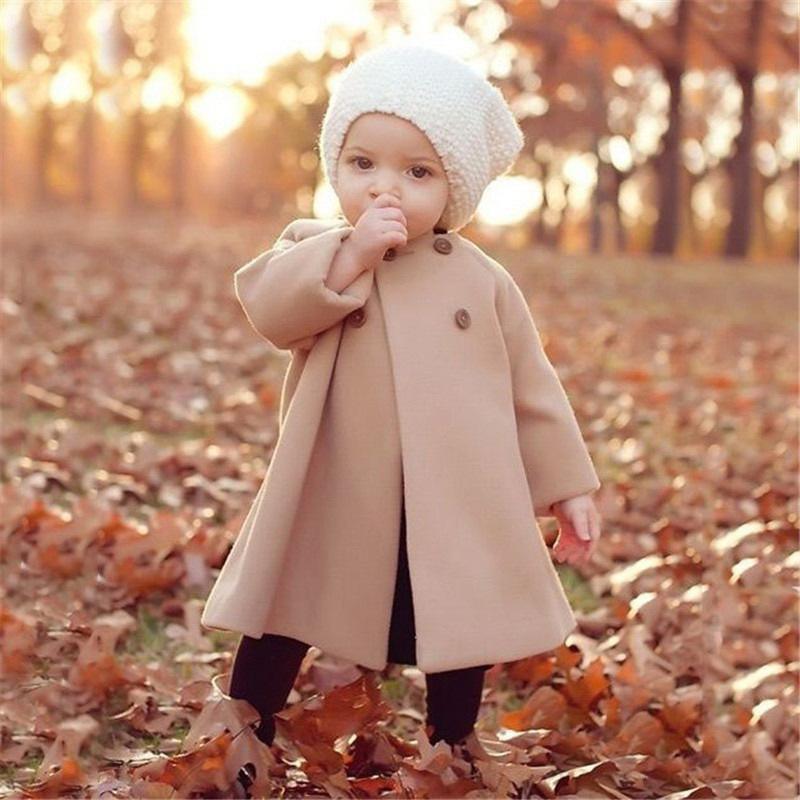 Modern Trend New Baby Girl  Woolen Long Coat for Girls Windproof Made For Autumn and Winter Season