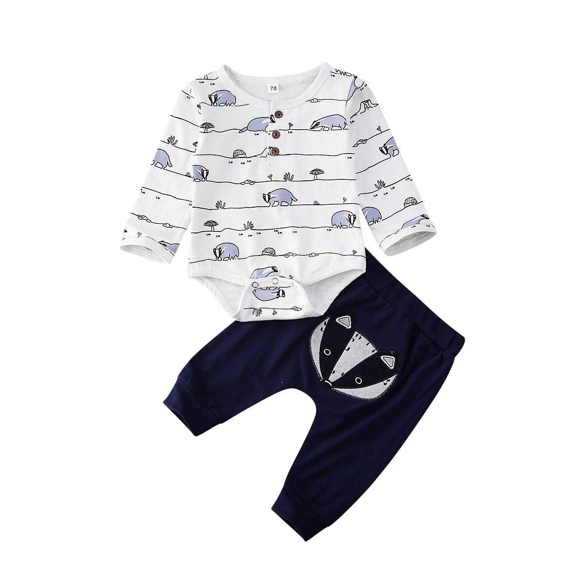 Luxury Modern Trend Style Newborn Baby Boy Girl Fox print Tops Romper Long Pants Autumn Outfits Clothes For Girls And Boys