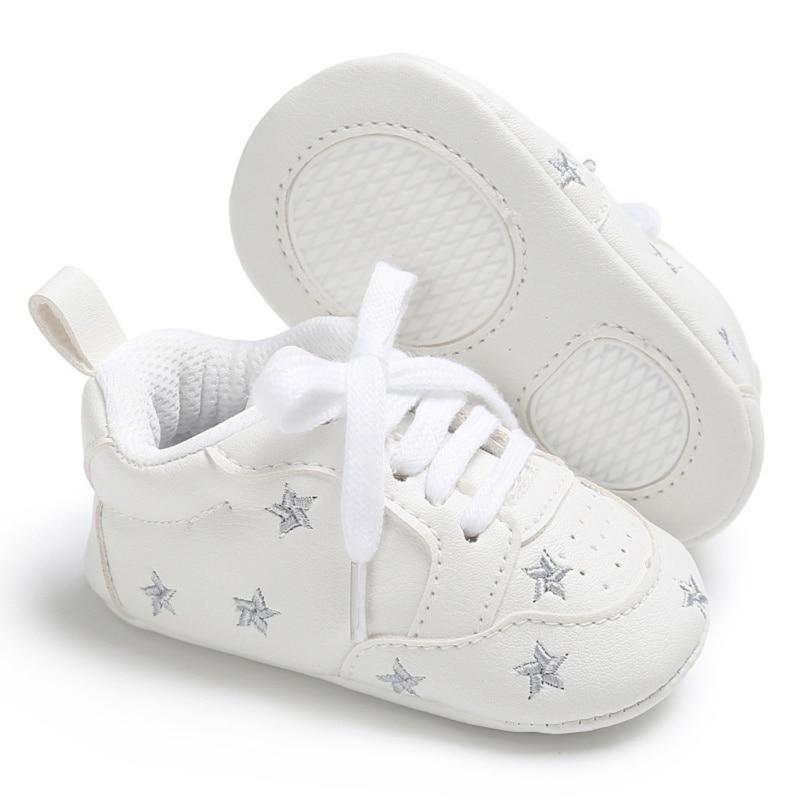 Newborn Shoes Star First Walkers Kids Toddlers Lace Up PU Leather Soft Soles Sneakers 0-18 Months