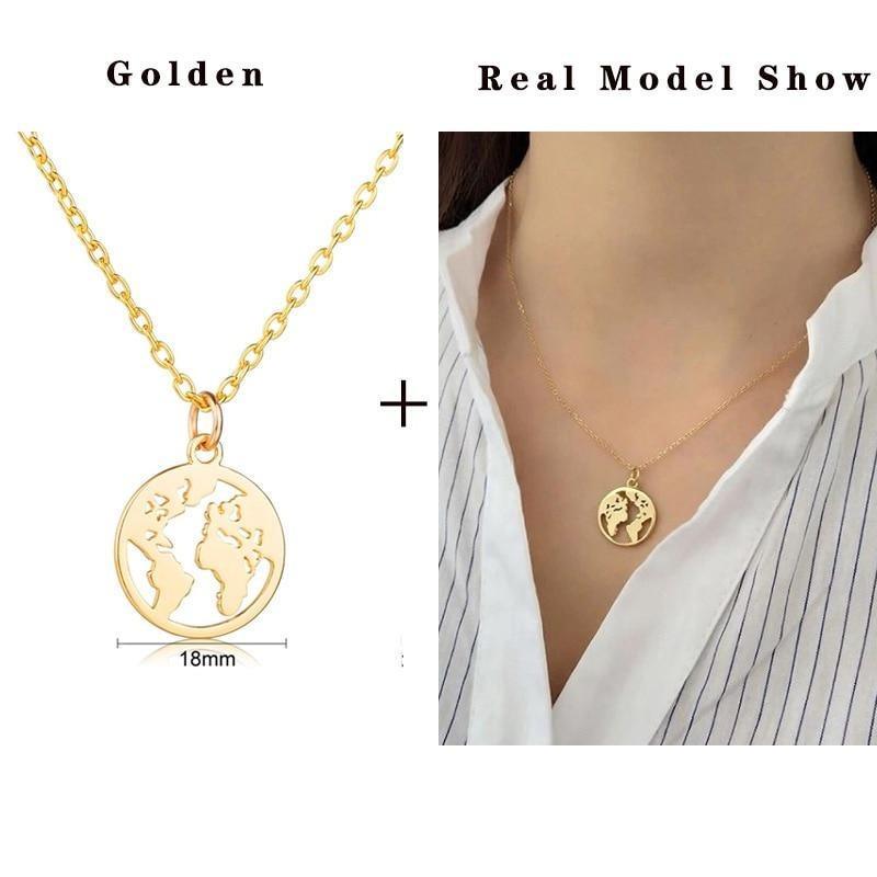 Modern Gold World Map  Necklaces & Pendants Dainty For Women and Girls Jewelry Cool Design And Excellent Gift