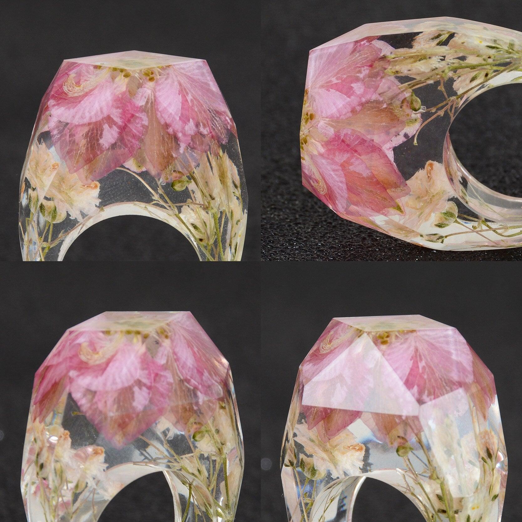 Luxury Handmade Ring With Dried Flowers Gold Foil Paper Inside Resin Ring For Women Engagement Party Wedding Bands Finger Rings Jewelry