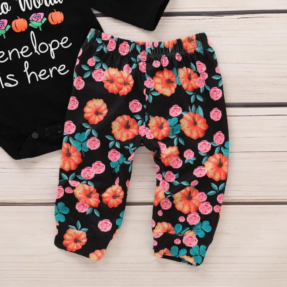 Halloween Clothing Newborn Infant Pumpkin Romper Floral Trousers Hat Headband 4pcs Set For Girls