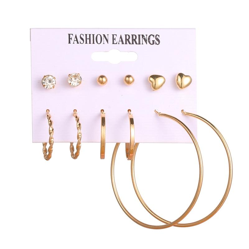 Modern Luxury Woman Earrings Flower Women'S Earrings Set Pearl Crystal Stud With Small and Big Circle Earrings