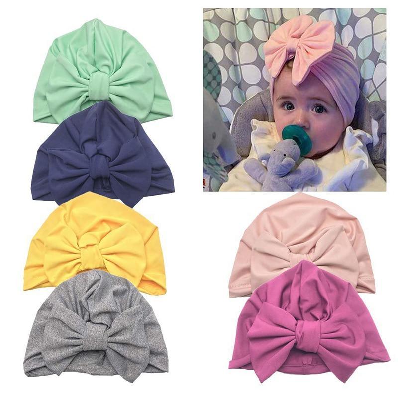 Luxury Modern Baby Headband Hat Bowknot Print Cotton Stretchy Turban Headband Infant Head Wrap Beanie Hat  For Babies and Kids