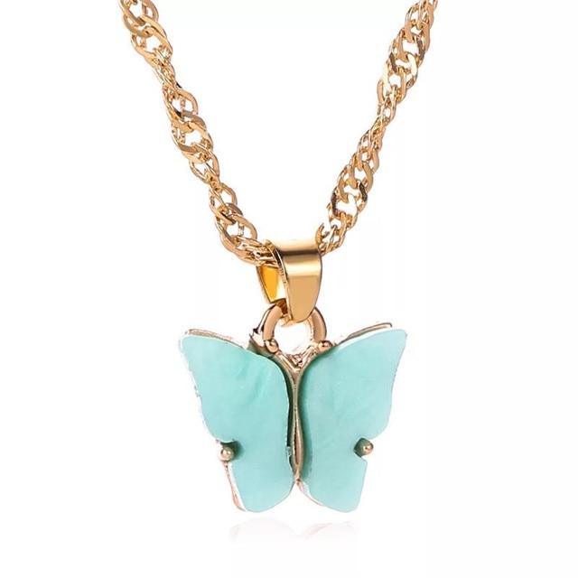 Luxury Fashion Acrylic Butterfly Stud Cute Butterfly Pendant Necklace and Earrings For Women Colorful Girls Jewelry Gifts