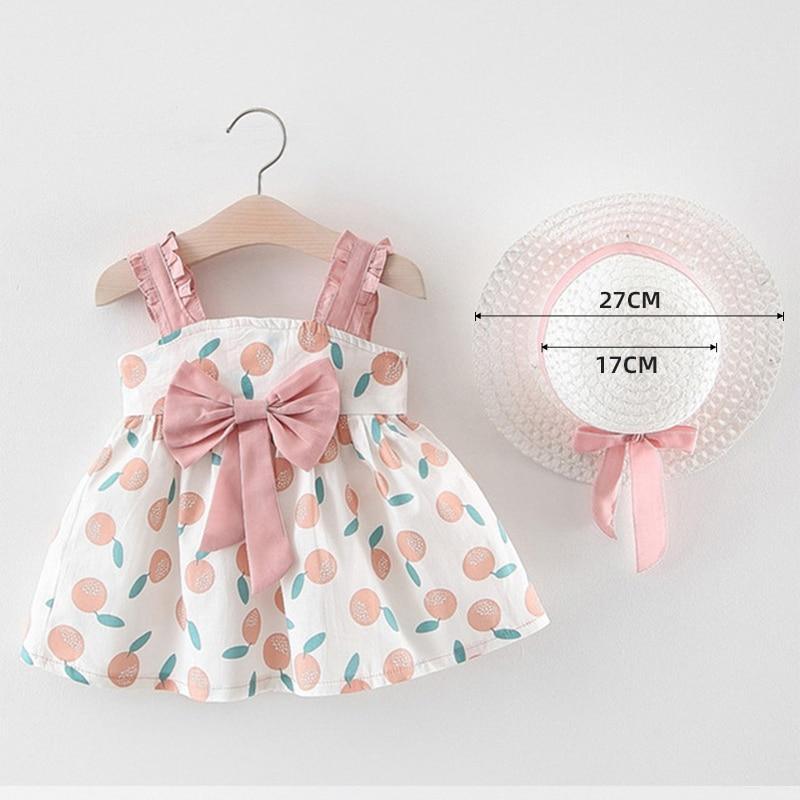 Modern Luxury Baby Girl Summer Party Clothing Cherry Dot Princess Dresses Bow Hat Outfits For Girls