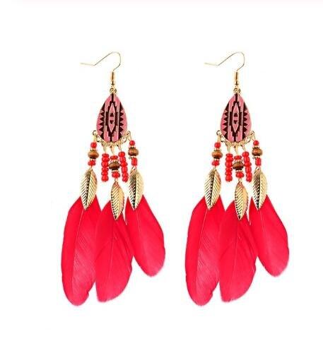 Handmade Modern Elegant Golden Silver Color Ethnic Acrylic Luxury Rainbow Beads Feather Drop Earrings for Women Boho Jewlery