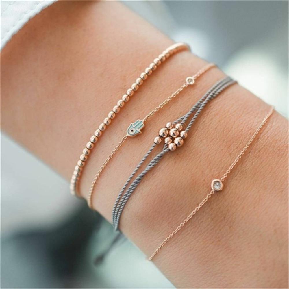 Fashion Bohemia Leaf Round Knot Cuff Bangle Gold Chain Charm Bracelet  for Women Simple Geometric Bracelets Luxury Jewelry