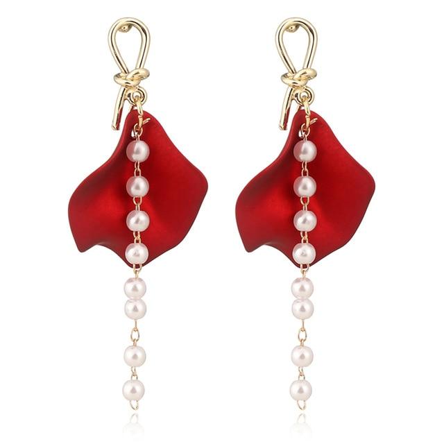 New Arrival Vintage Women Dangle Elegant Earrings Great Rose Petal Long Tassel Earrings Modern Female Korean Jewelry Stylish Red Earrings
