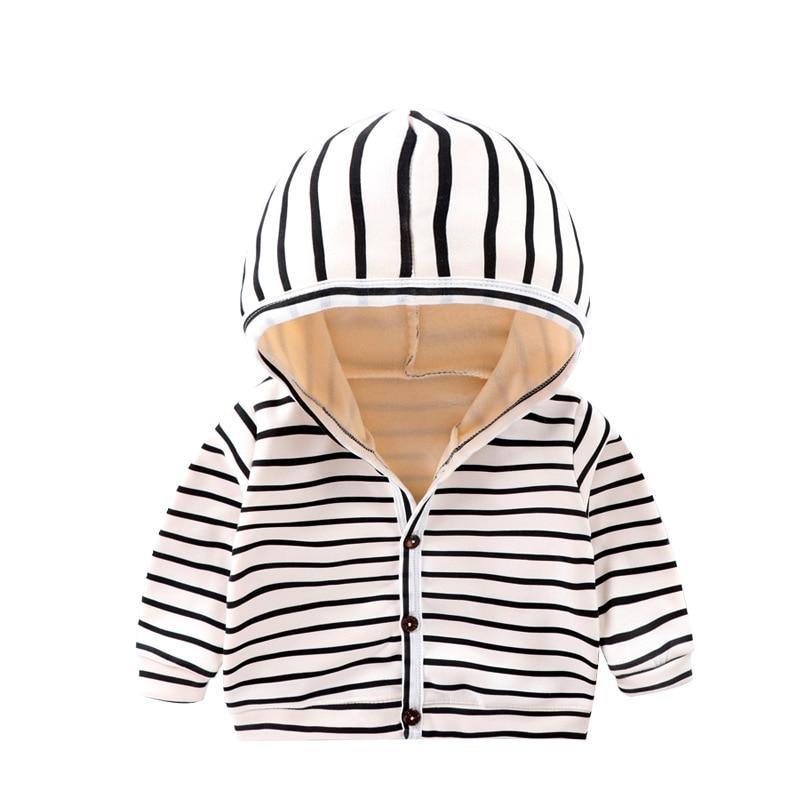 Baby Spring Autumn Striped Cardigan Button Velvet Lining Clothes Newborn Long Sleeves Coat/Jacket For Boys and Girls