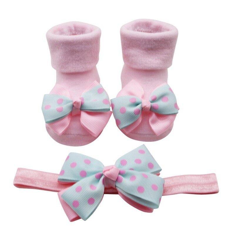 Luxury Modern Big Stretch Hair Band Crown Flower Slip Soft Cotton Socks Two-Piece Kids Children's Headwear For Girls