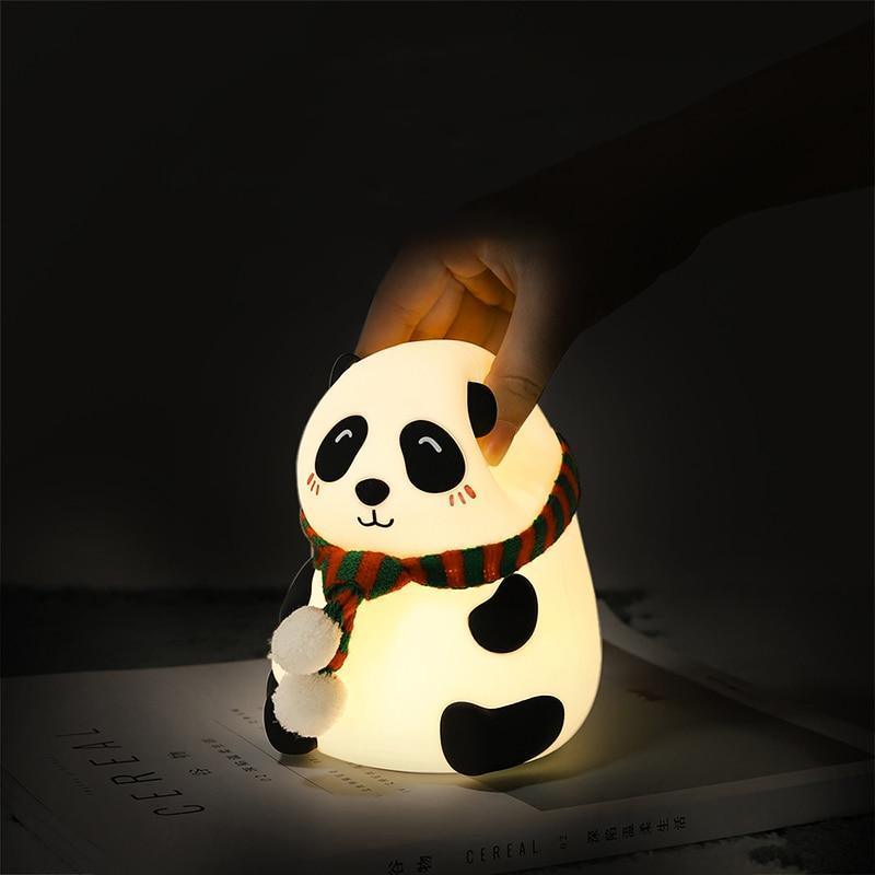 Night Light for Kids, 7-Color Silicone Big Eyes Panda Nursery Lights, USB Rechargeable LED Lamp for Girls and Boys Bedrooms