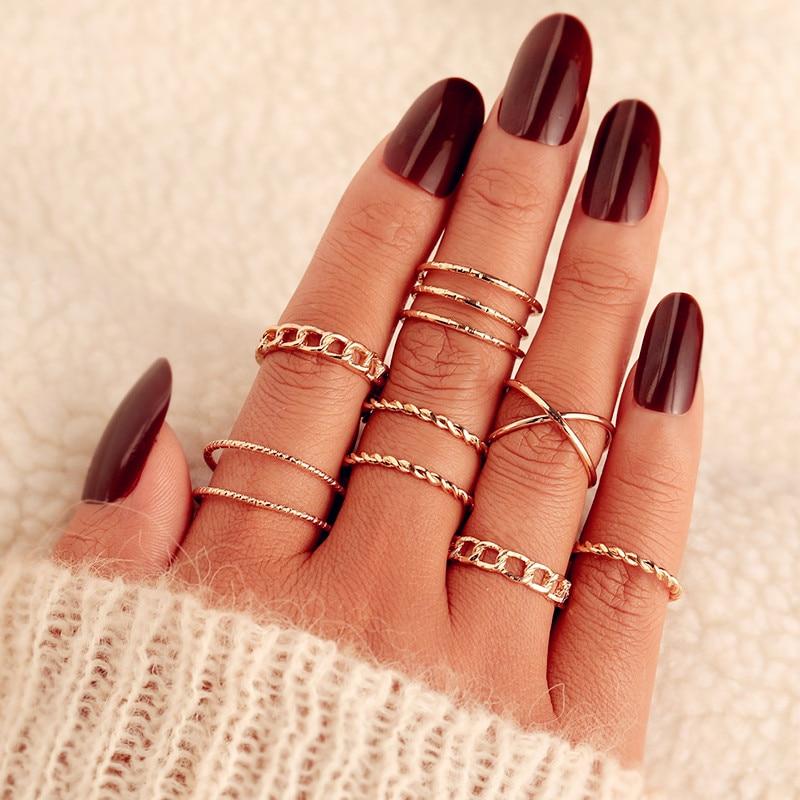 Trend Boho Vintage Gold Star Moon Rings Set For Women In Opal Crystal Ring Design Female Bohemian Jewelry  Style