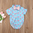 Newborn Boys Bodysuits Bow Short Sleeve Print Single Breasted Jumpsuits Shirt For Baby With Elegant Bow