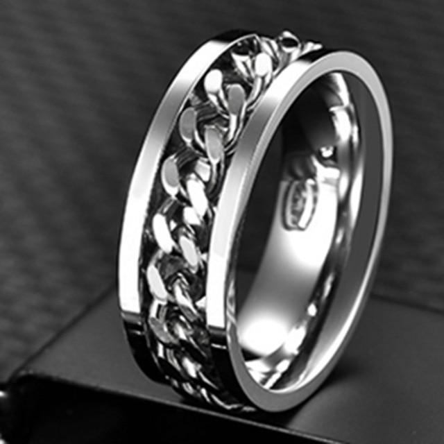 Luxury Chain Cool Stainless Steel Rotatable Men Ring High Quality Spinner Chain Punk Men Jewelry Style for Party Gift