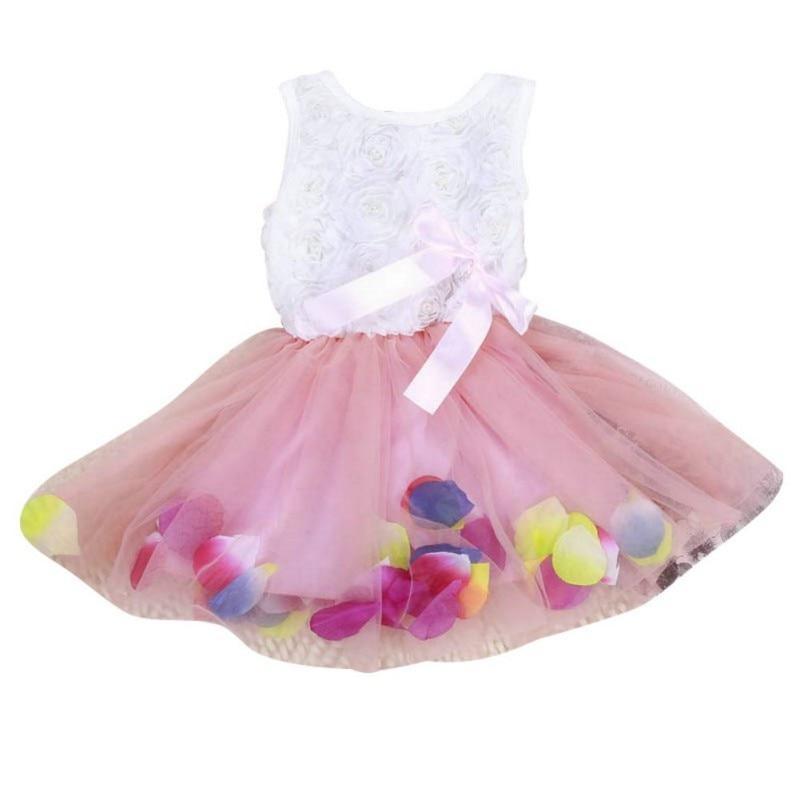 Luxury Modern Handmade Girls Sweetness Flower Kids Dress Princess Summer Sleeveless Mini Tutu Dress Childs Bow Pink Yellow Red Girls Clothing Dress