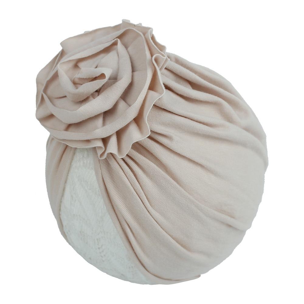 Handmade Pleated Flower Babies' Knitted Cotton Cloth Turban For Baby Girls In Elegant Style