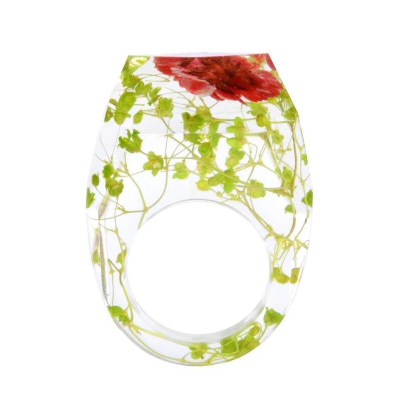 Elegant Luxury Magical Transparent Forest Epic Handmade Stylish Dried Flower Special Resin Ring Colorful Ink Pattern Scenery for Women