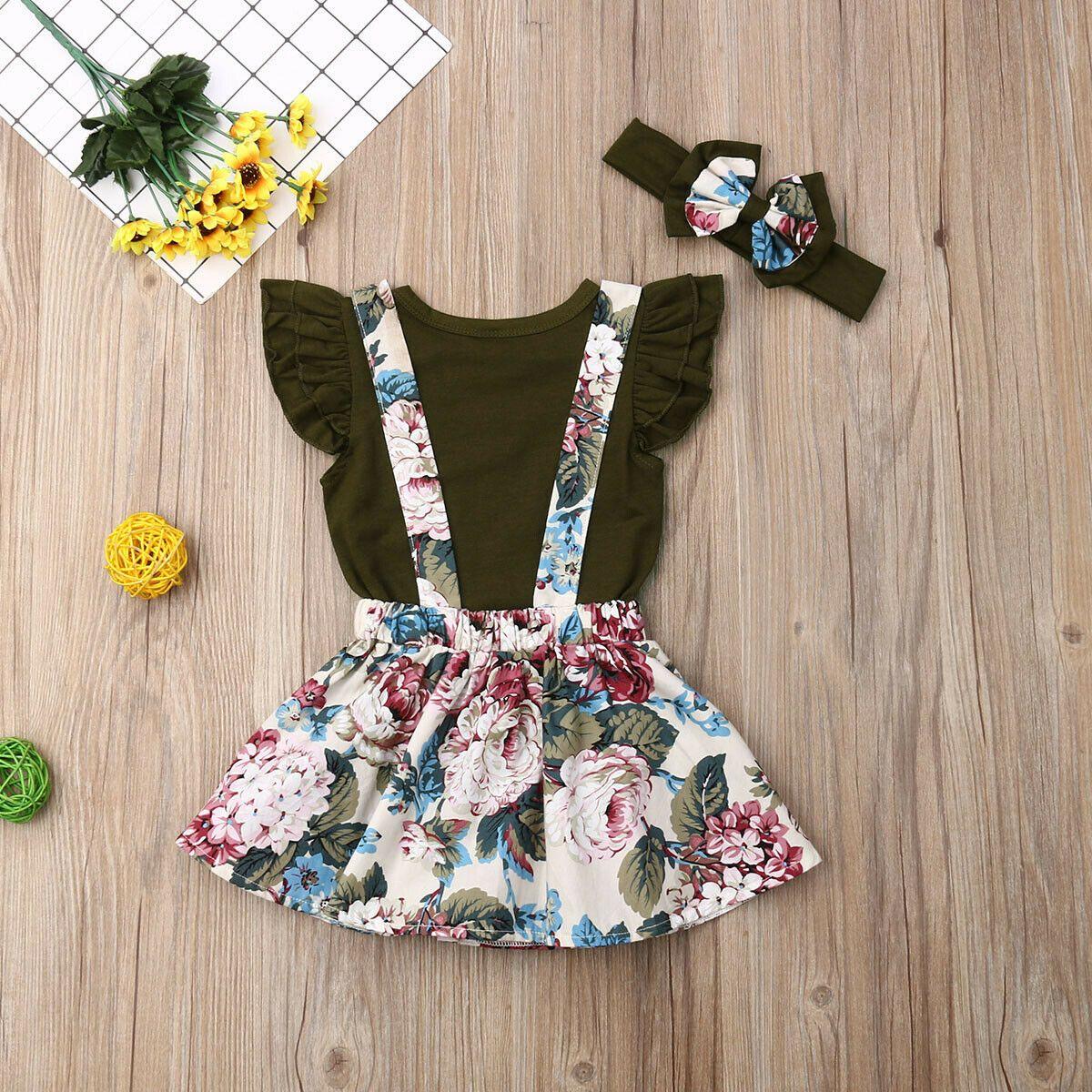 Newborn Baby Girl Skirt  Retro Sweet Strap  Jumpsuit And Headband Children's Clothes Unique Design