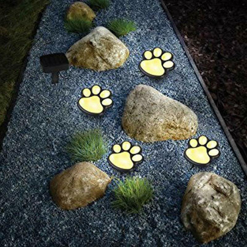 LED Solar Waterproof Cat Dog Animal Paw Shape Lights For Garden Yard Pathway Animal Lover