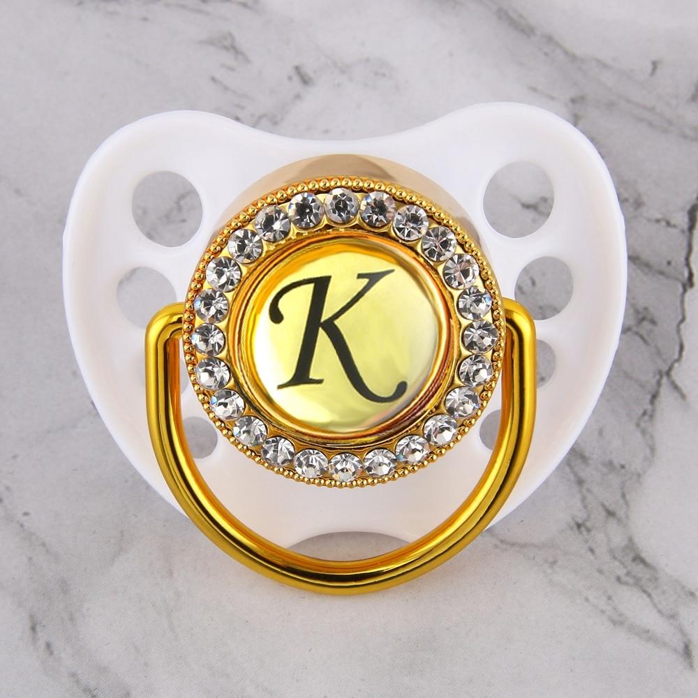 Luxury Glam Crystal White Bling Pacifier 26 Initial Letters Available Handmade Rhinestones Baby Pacifier For Baby