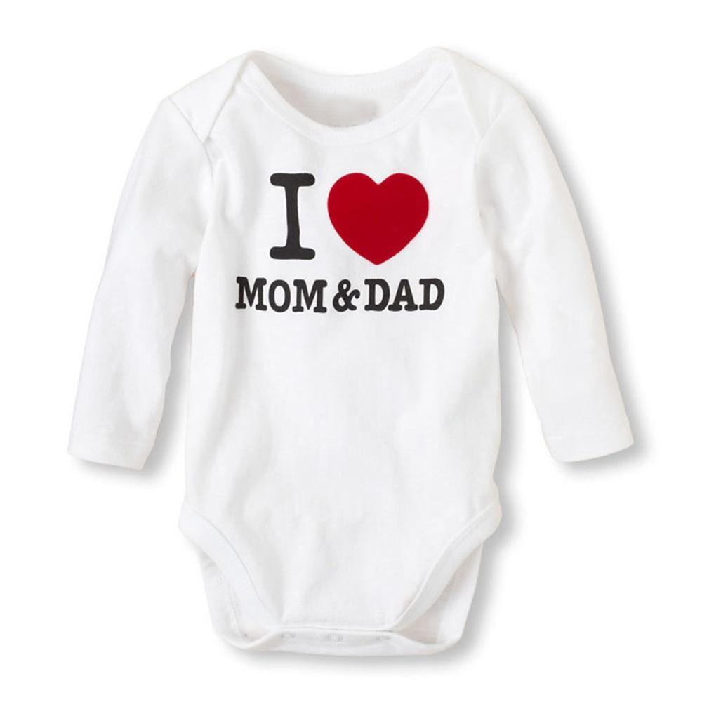 Baby Boys Girls Romper Cotton Long Sleeve Letter Print I Love Mom & Dad Jumpsuit In Modern Design