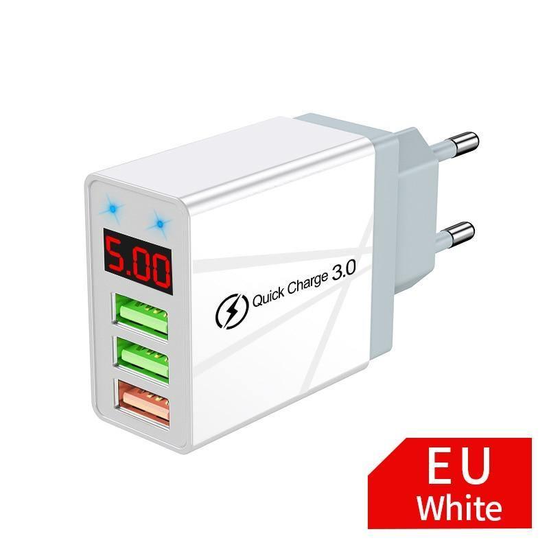 Modern Black White Quick Charge 3.0 USB Charger 5V 3A Digital Display Fast Charging Wall Phone Charger