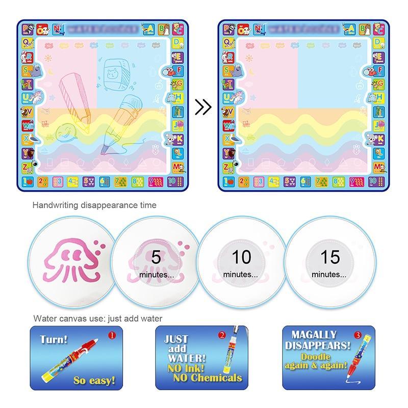 Coolplay 100x100cm Magic Water Drawing Mat Doodle Mat & 4 Drawing Pens & 1 Stamps Set Painting Board Educational Toys for Kids