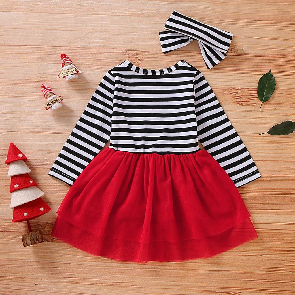 Newborn Baby Girls Long Sleeve Christmas Santa Striped  Skirt Dress Outfits Unique Design