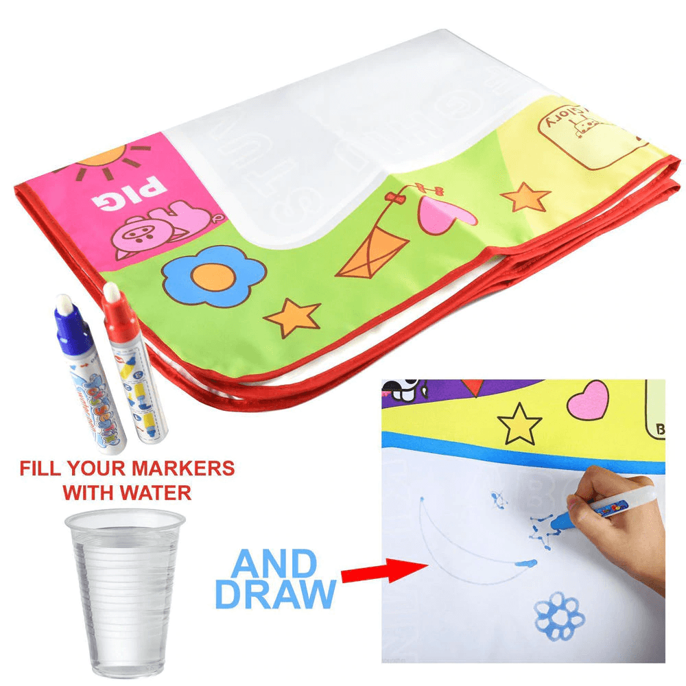 1-6 Years Children Kids Baby Drawing  Educational Water Mat Drawing Painting Toddler Board/ Charpet With Magic Water Pen Gift 45.5 X 29cm (White)