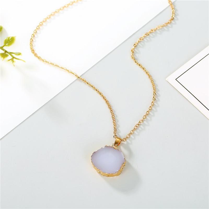 9 Styles European Resin Stone Round Pendant Necklace for Women Broken Stone Chain Necklace for Female