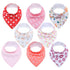 8PCS/SET Comfortable Colorful 100% Organic Cotton Adjustable Snaps Bandana Saliva Bibs For Baby Boys & Girls Kids