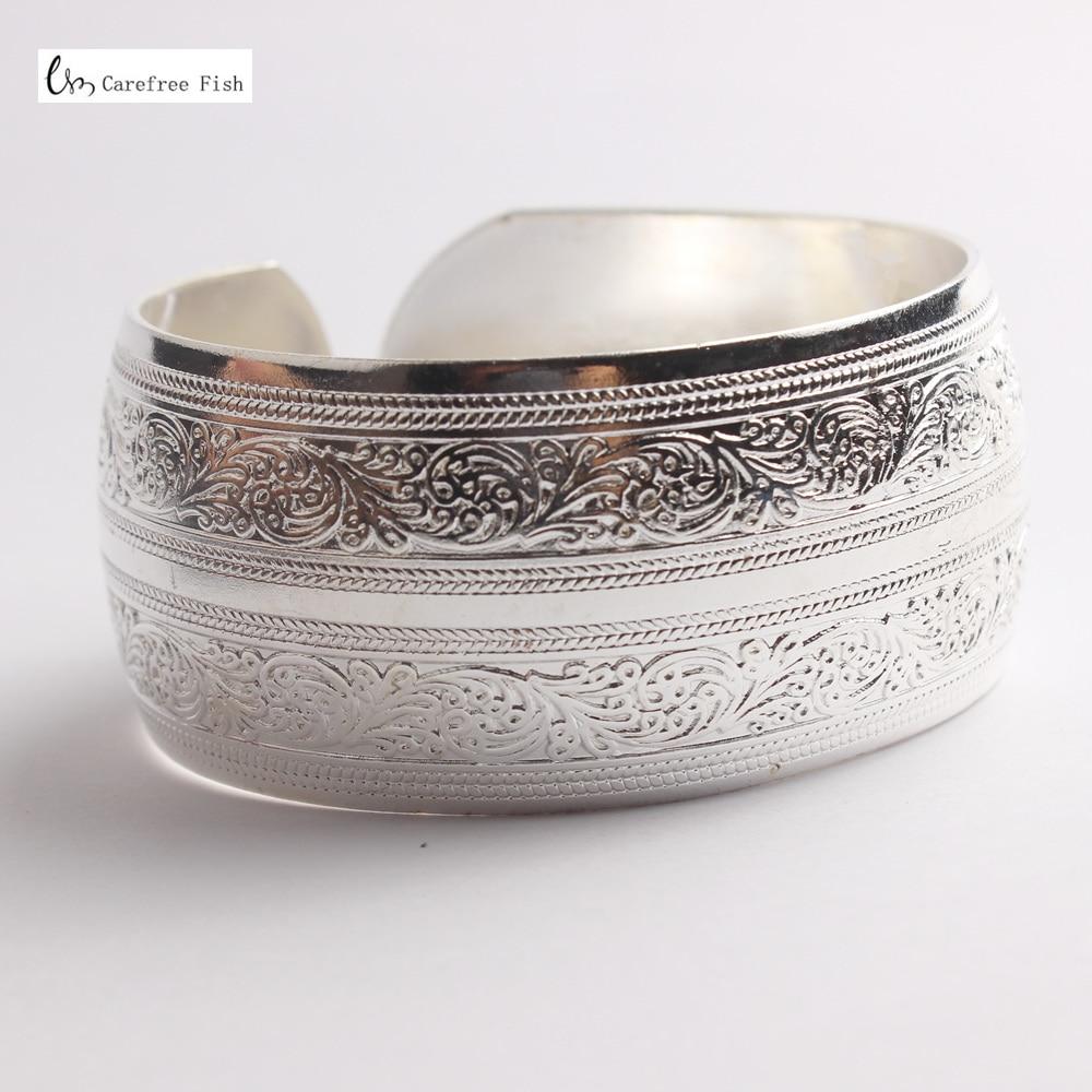 Big Elegant Luxury Amazing Classic Fashion Flower Metal Tibetan Indian Silver Vintage Retro Fashion Cuff Bracelet Bangle For Woman With Details of Animals