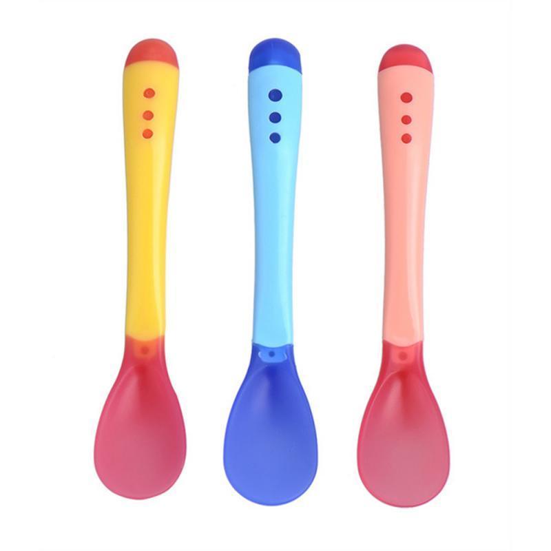 4 Color Advanced Silicone  Feeding Spoon  Temperature Sensing Weaning Soft Head  Spoons for 4-24 Months Baby And Spoon and Bowl Set