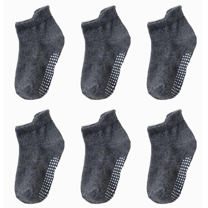 6 Pairs Cotton Children's Anti-slip Low Cut Floor Socks With Rubber Grips For Boys And Girls