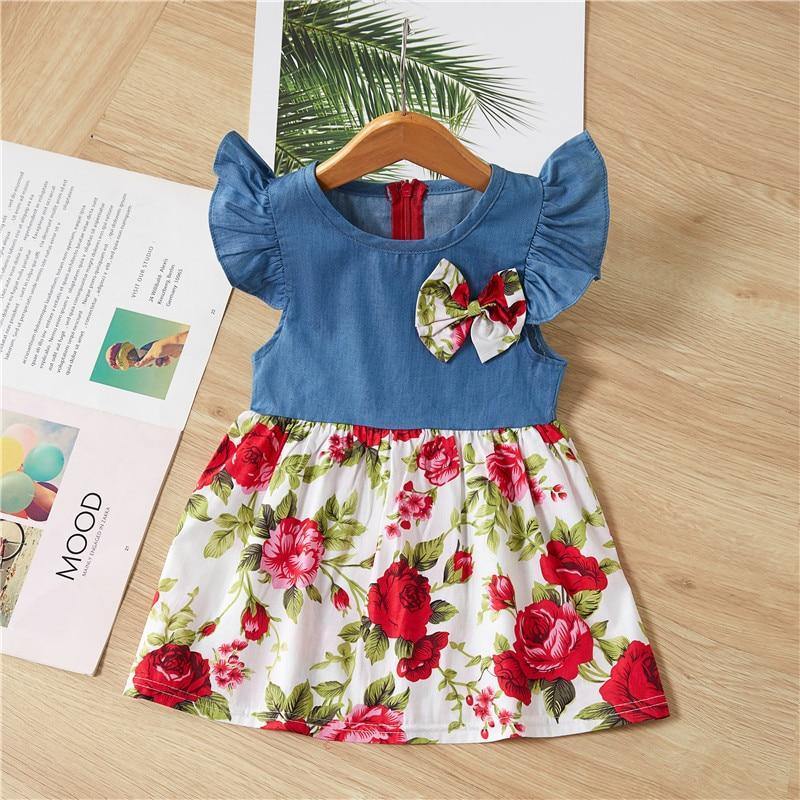 Baby Summer New Children Female Cotton A-Line Dress Kids Clothes Floral Princess Tutu Dresses For Girls