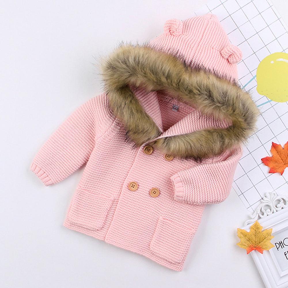 Warm Winter Luxury Newborn Baby Boy Girl Knitted Buttons Hooded Jacket Coat In Modern Design