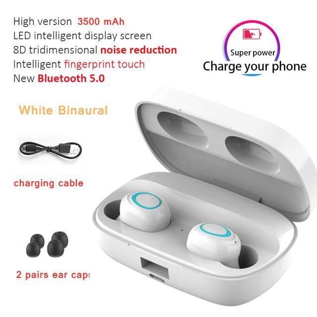 STEVVEX 3500mAh LED Bluetooth Wireless Earphones Headphones Earbuds TWS Touch Control Sport Headset Noise Cancel Earphone Headphone