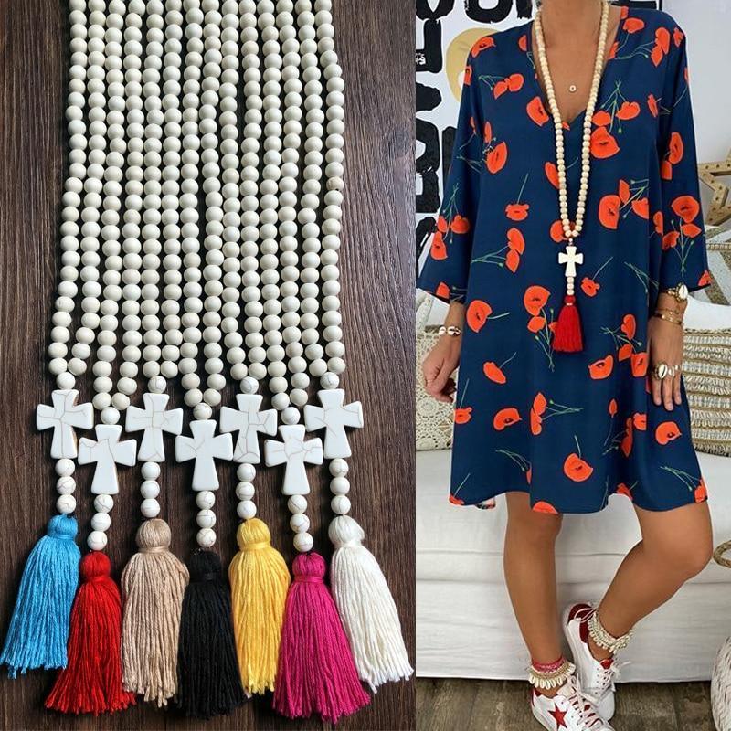 New Modern Bohemian Necklace Luxury Handmade Stones Tassels Elegant Wood Beads Amazing Necklace Long For Women Jewelry Gifts