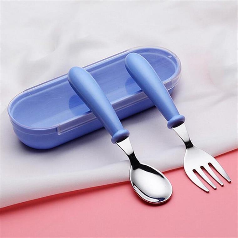 Baby Gadgets Tableware Set Children Utensil Stainless Steel Toddler Dinnerware Cutlery Cartoon Infant Food Feeding Spoon and Fork