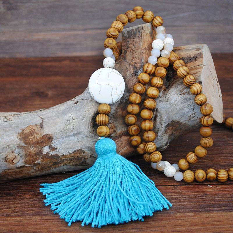 New Modern Bohemian Necklace Luxury Handmade Stones Tassels Elegant Wood Beads Amazing Necklace Long For Women Jewelry Gifts