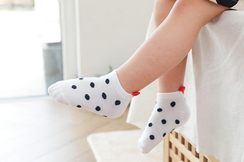 5 Pairs Cotton Mesh Cute Lovely Short Baby White Comfortable Sock With Red Heart For Girls And Boys