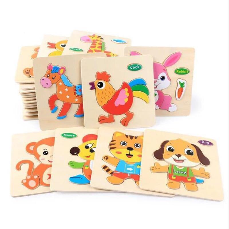 Baby Toys Wooden 3D Puzzle Cartoon Animal Intelligence Kids Educational Brain Teaser Children Tangram Shapes Learning