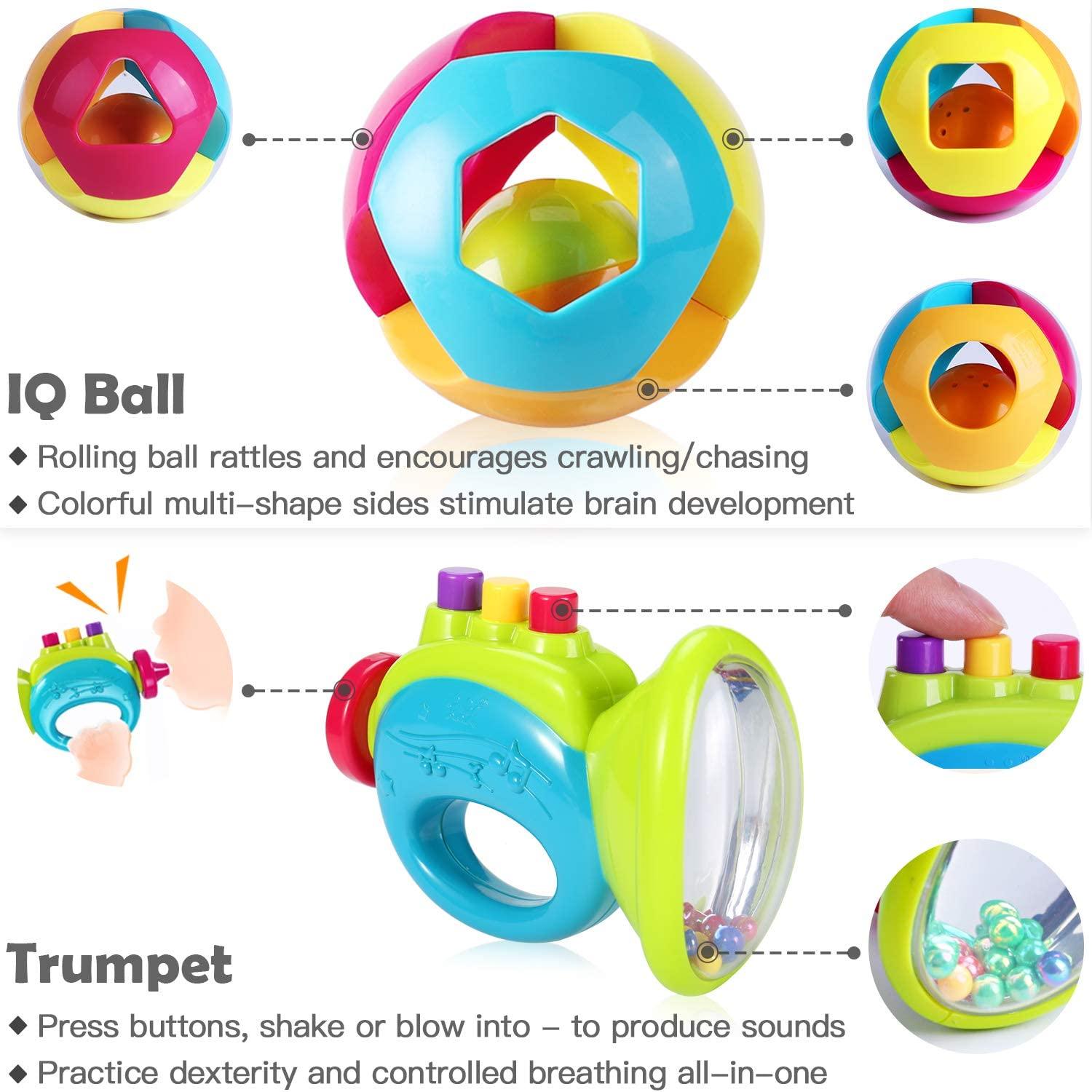 Baby Rattles Teether Shaker Grab and Spin Rattle Musical Toy Set Early Educational Toys For Baby