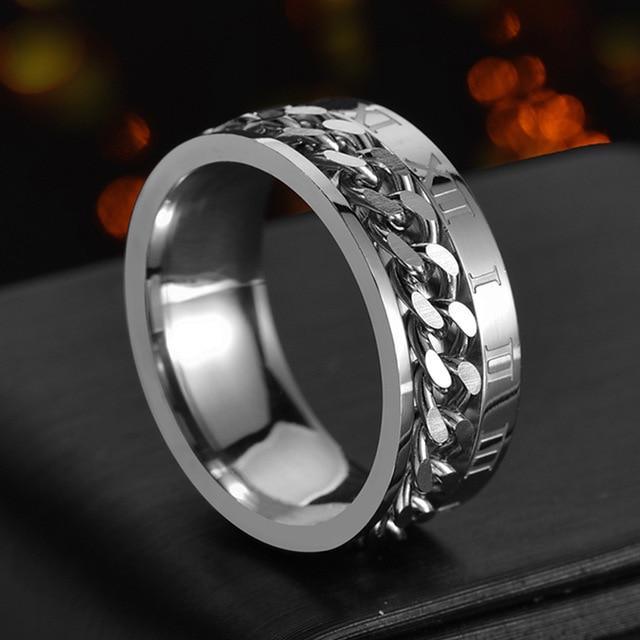 Luxury Chain Cool Stainless Steel Rotatable Men Ring High Quality Spinner Chain Punk Men Jewelry Style for Party Gift