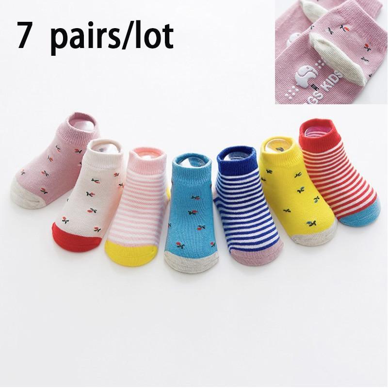 6 Pairs Cotton Baby 's Non-slip Boat Low Cut Floor Socks With Rubber Grips For Boys & Girls Sock