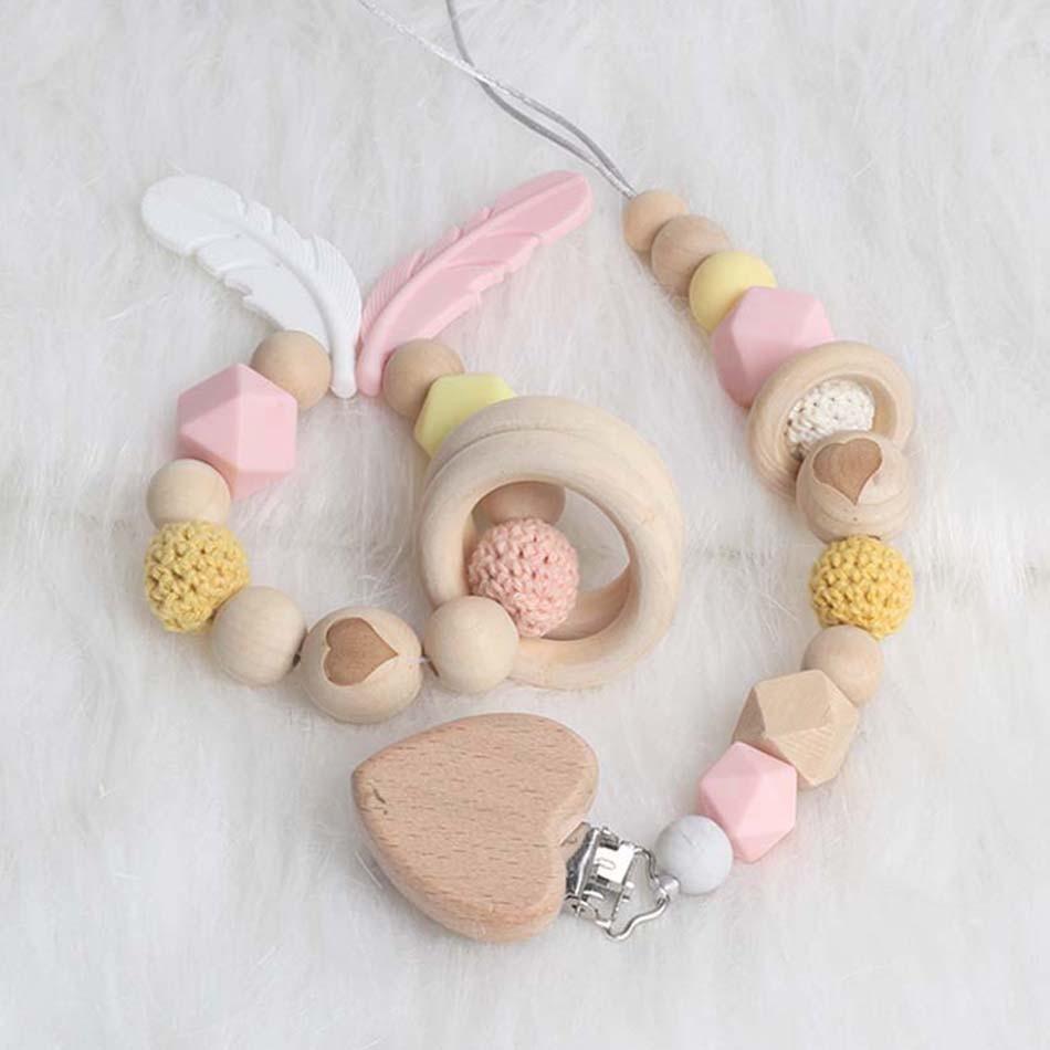 Modern Wood Pacifier Clip Chain Holder Nipples Pacifier Clips Pacifier Teether Teething Toy Cartoo Wooden Bracket For Pacifier For Kids