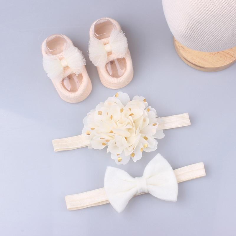 Flower Baby Girl Headband Socks Set Shoes With  Crown Bows Newborn Headbands For Girls Turban Baby Hair Accessories