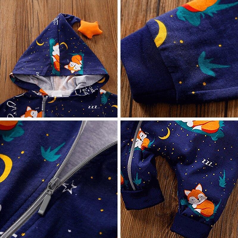 Baby Rompers Warm overalls Cartoon Animals Pattern Hooded Zipper Clothes Jumpsuit For Girls and Boys In Modern Print Design